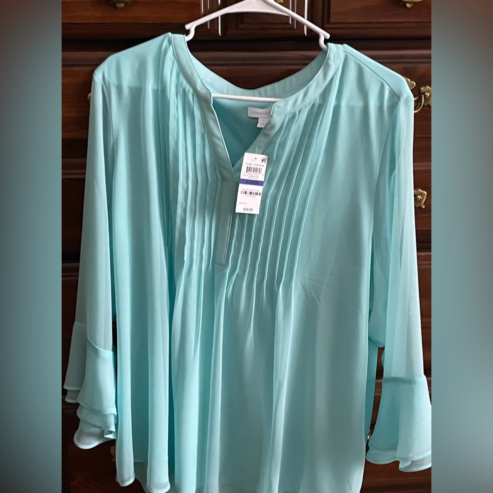 Charter Club Aqua Pleated Blouse